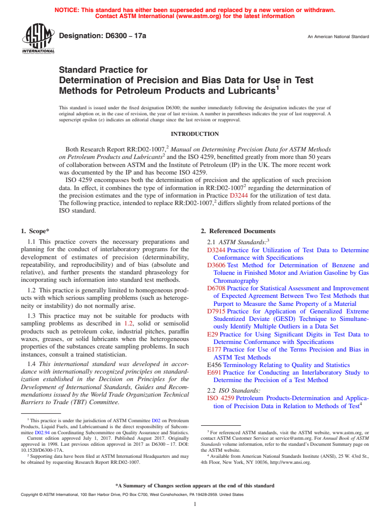 ASTM D6300-17a - Standard Practice for  Determination of Precision and Bias Data for Use in Test Methods   for Petroleum Products and Lubricants