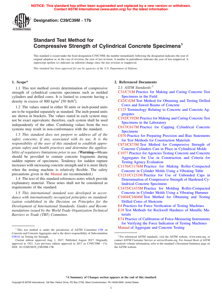 ASTM C39/C39M-17b - Standard Test Method for  Compressive Strength of Cylindrical Concrete Specimens