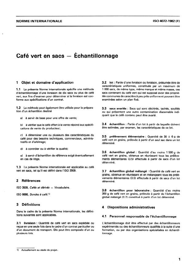 ISO 4072:1982 - Café vert en sacs -- Échantillonnage