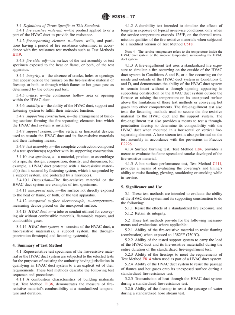 ASTM E2816-17 - Standard Test Methods for  Fire Resistive Metallic HVAC Duct Systems