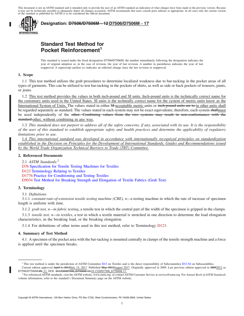 REDLINE ASTM D7506/D7506M-17 - Standard Test Method for  Pocket Reinforcement