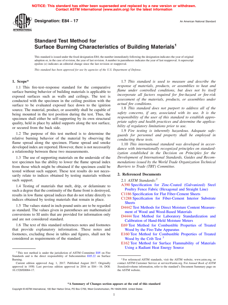 ASTM E84-17 - Standard Test Method for  Surface Burning Characteristics of Building Materials