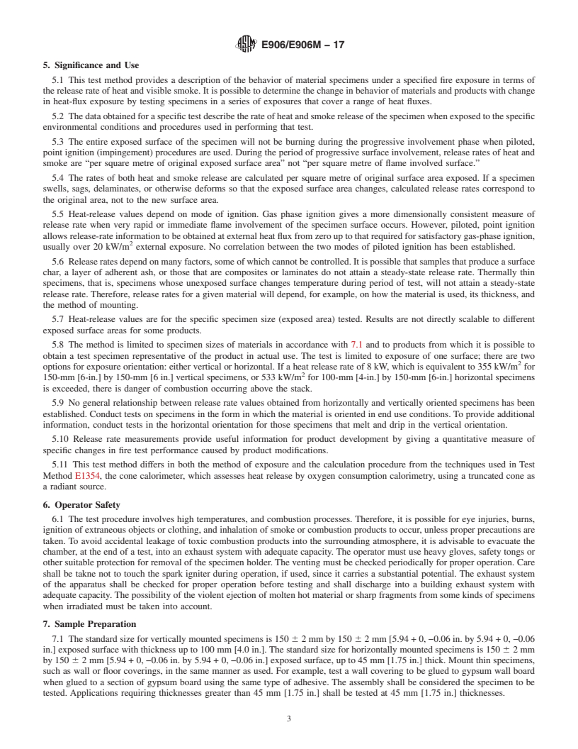 REDLINE ASTM E906/E906M-17 - Standard Test Method for  Heat and Visible Smoke Release Rates for Materials and Products  Using a Thermopile Method