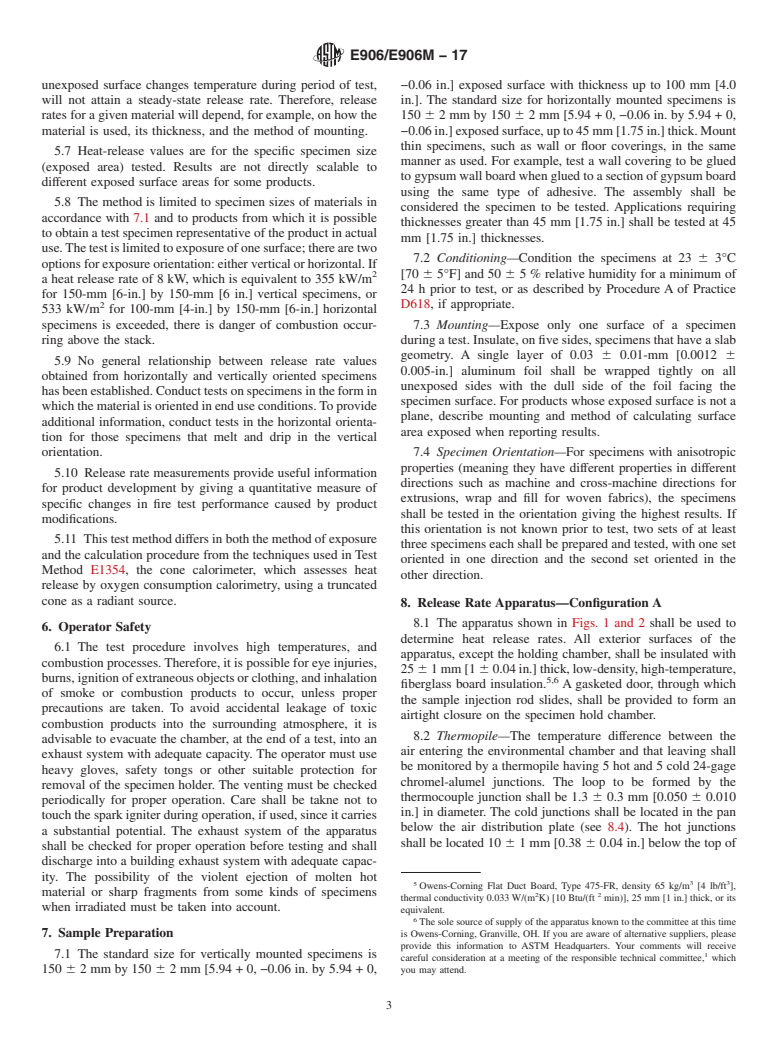 ASTM E906/E906M-17 - Standard Test Method for  Heat and Visible Smoke Release Rates for Materials and Products  Using a Thermopile Method