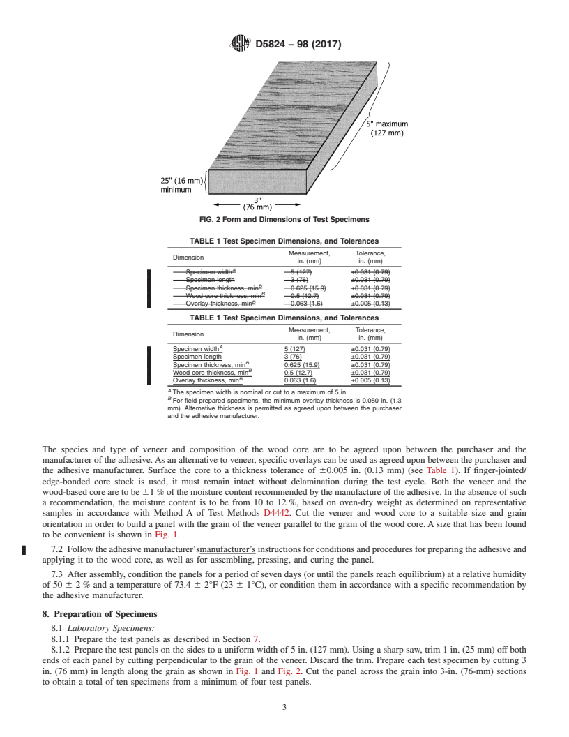 REDLINE ASTM D5824-98(2017) - Standard Test Method for Determining Resistance to Delamination of Adhesive Bonds in  Overlay-Wood Core Laminates Exposed to Heat and Water