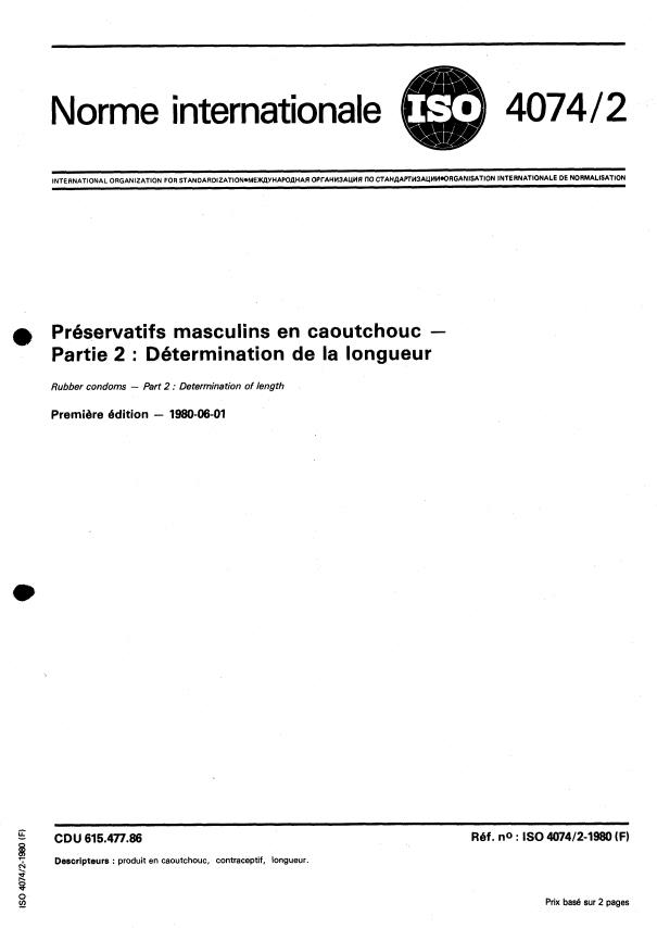 ISO 4074-2:1980 - Préservatifs masculins en caoutchouc