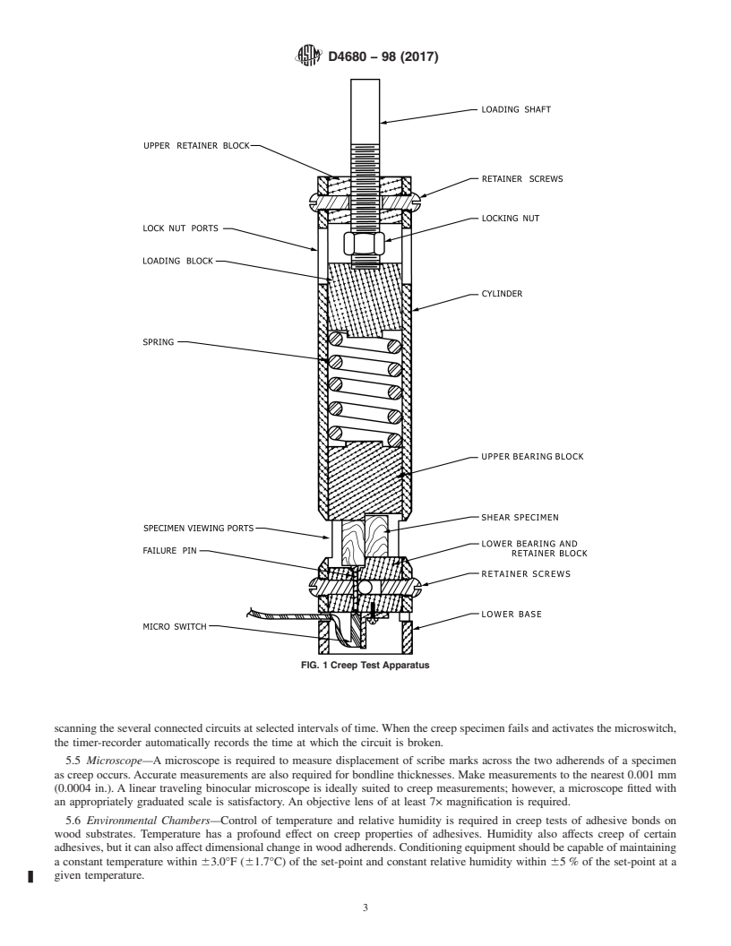 REDLINE ASTM D4680-98(2017) - Standard Test Method for Creep and Time to Failure of Adhesives in Static Shear by Compression  Loading (Wood-to-Wood)