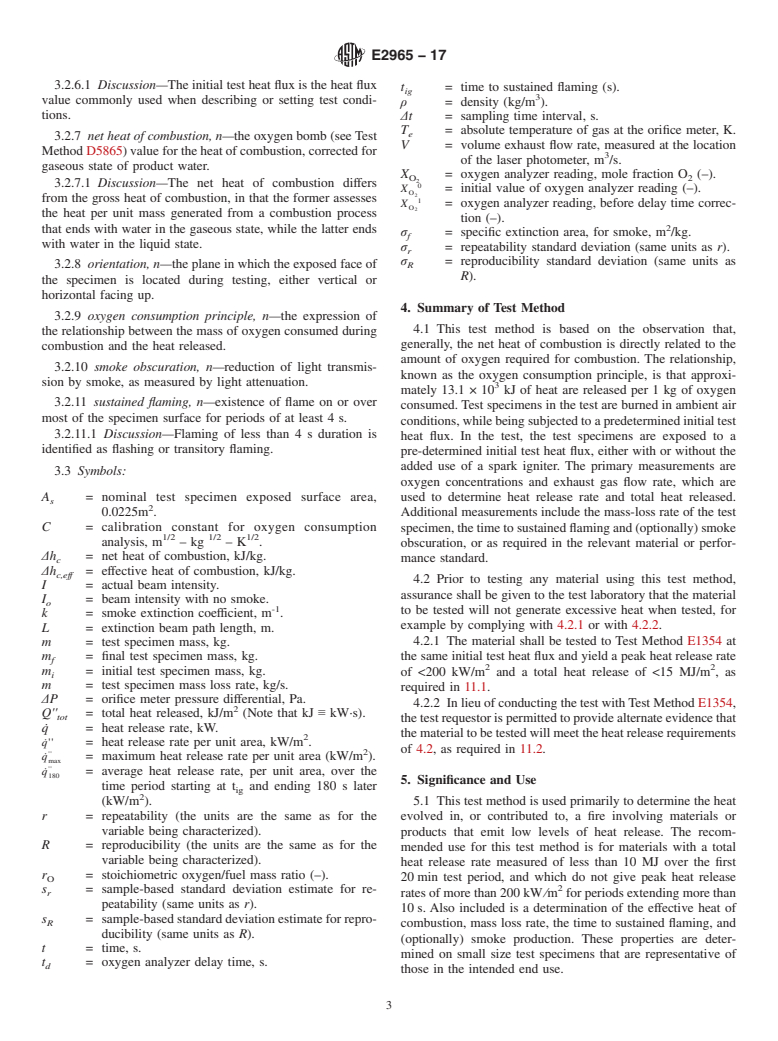 ASTM E2965-17 - Standard Test Method for Determination of Low Levels of Heat Release Rate for Materials  and Products Using an Oxygen Consumption Calorimeter