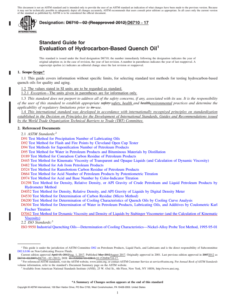 REDLINE ASTM D6710-17 - Standard Guide for  Evaluation of Hydrocarbon-Based Quench Oil