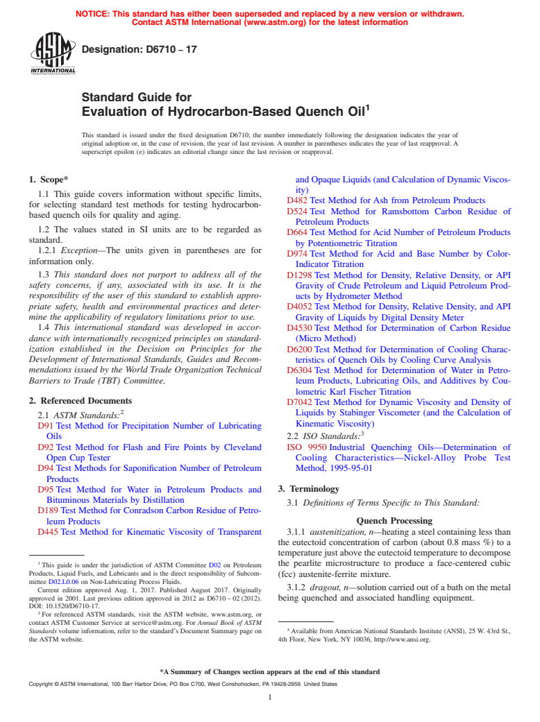 ASTM D6710-17 - Standard Guide for  Evaluation of Hydrocarbon-Based Quench Oil