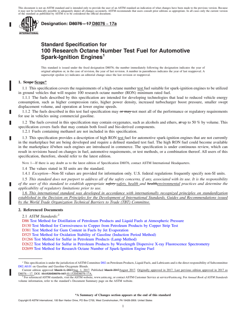 REDLINE ASTM D8076-17a - Standard Specification for 100 Research Octane Number Test Fuel for Automotive Spark-Ignition  Engines