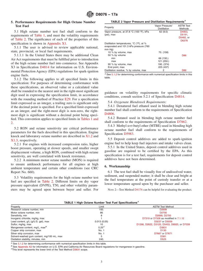 ASTM D8076-17a - Standard Specification for 100 Research Octane Number Test Fuel for Automotive Spark-Ignition  Engines