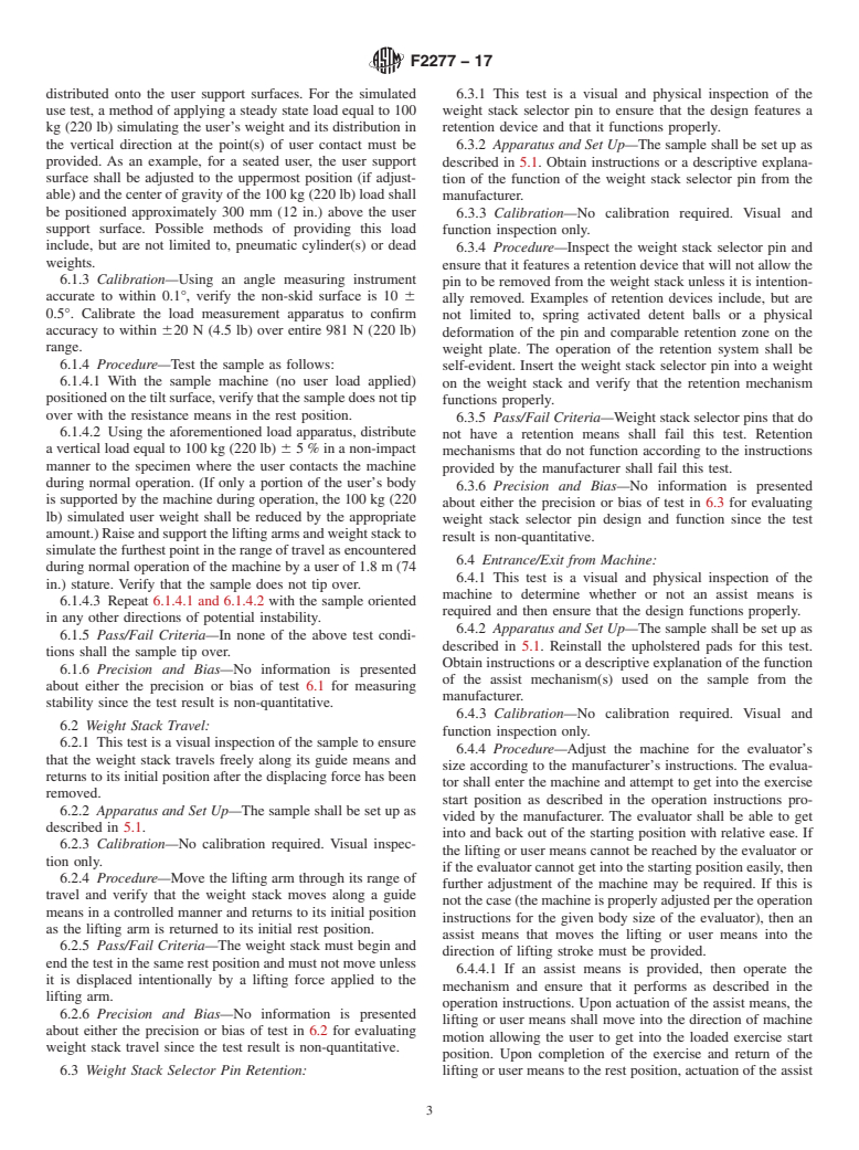 ASTM F2277-17 - Standard Test Methods for Evaluating Design and Performance Characteristics of Selectorized  Strength Equipment