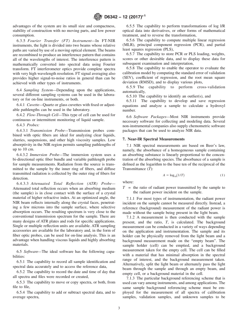 ASTM D6342-12(2017)e1 - Standard Practice for Polyurethane Raw Materials: Determining Hydroxyl Number of  Polyols by Near Infrared (NIR) Spectroscopy