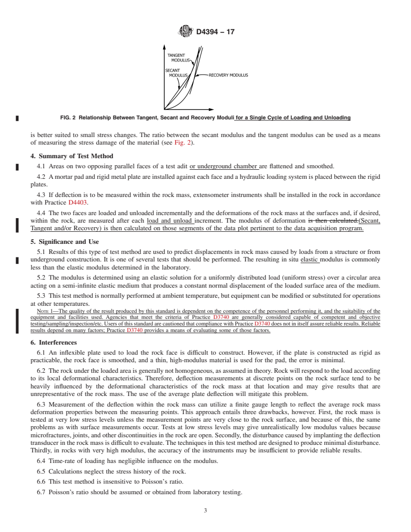 REDLINE ASTM D4394-17 - Standard Test Method for  Determining In Situ Modulus of Deformation of Rock Mass Using  Rigid Plate Loading Method