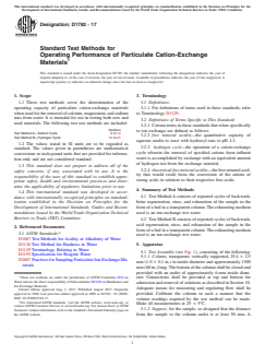 ASTM D1782-17 ASTM D1782-17 - Standard Test Methods for Operating Performance of Particulate Cation-Exchange Materials - Page 1 preview