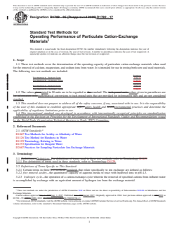 ASTM D1782-17 REDLINE ASTM D1782-17 - Standard Test Methods for Operating Performance of Particulate Cation-Exchange Materials - Page 1 preview