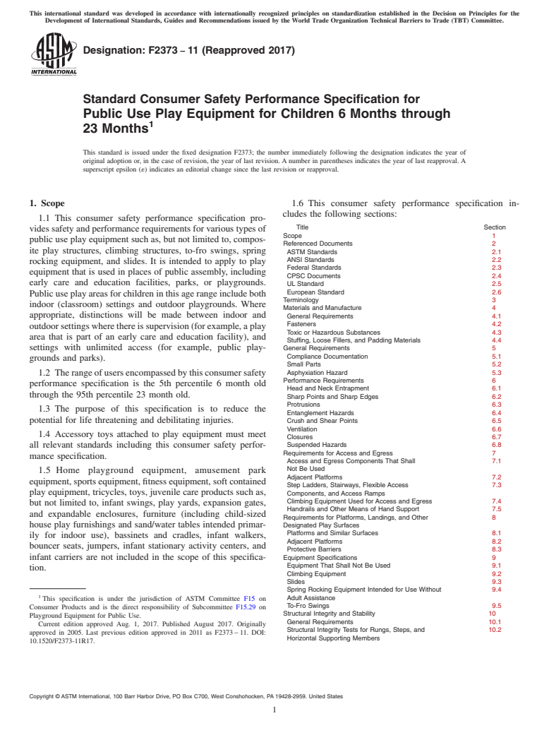 ASTM F2373-11(2017) - Standard Consumer Safety Performance Specification for  Public Use Play Equipment for Children 6 Months through 23  Months