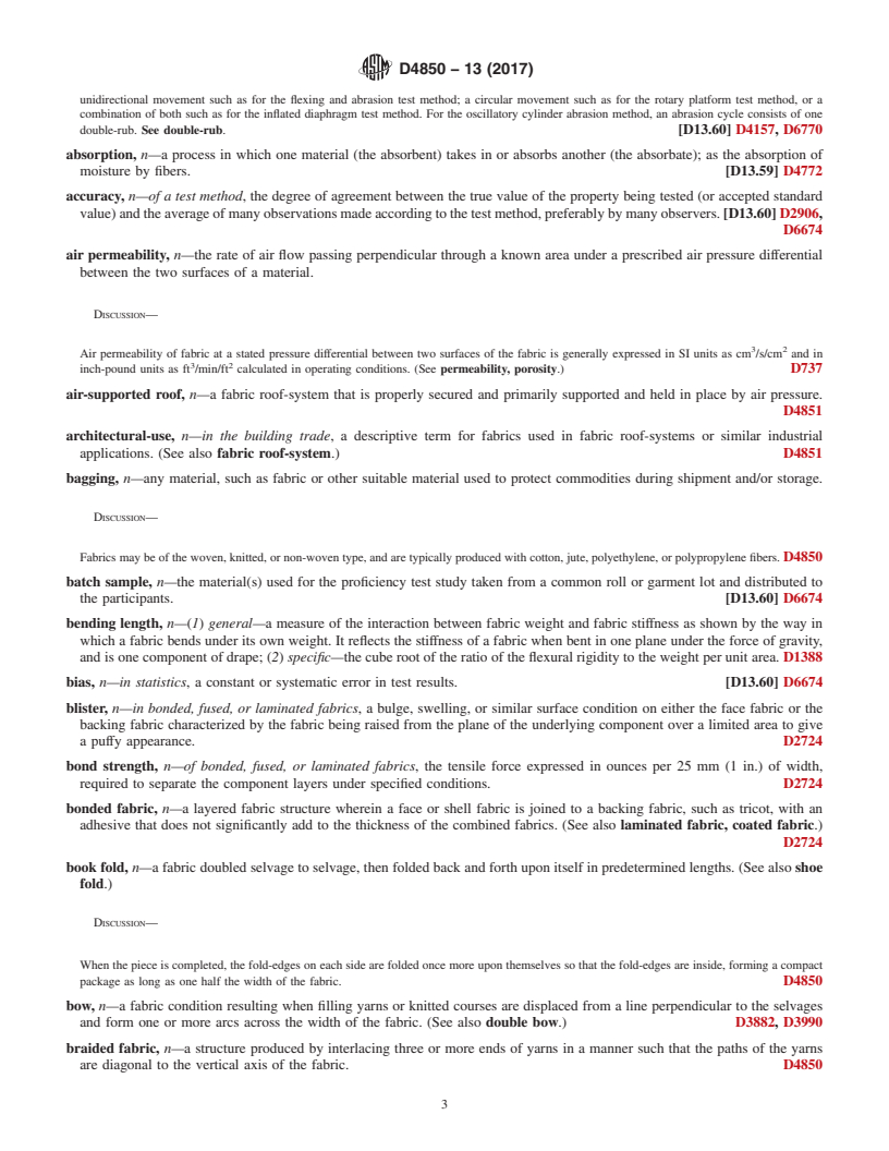 REDLINE ASTM D4850-13(2017) - Standard Terminology Relating to  Fabrics and Fabric Test Methods