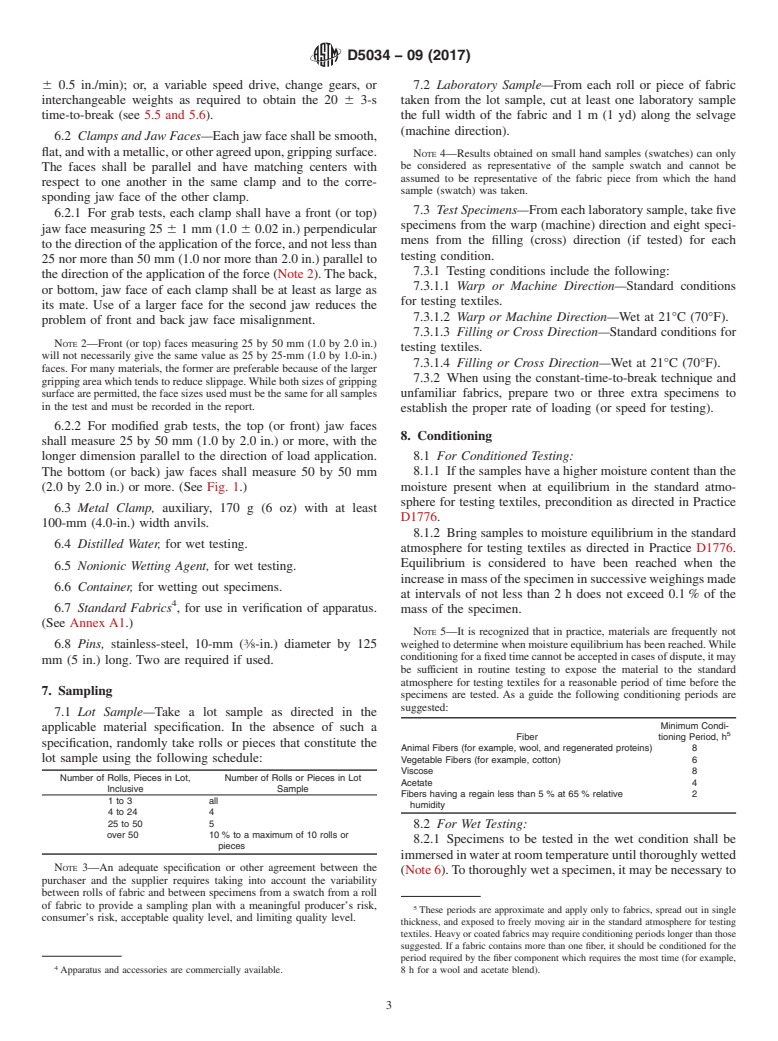 ASTM D5034-09(2017) - Standard Test Method for  Breaking Strength and Elongation of Textile Fabrics (Grab Test)