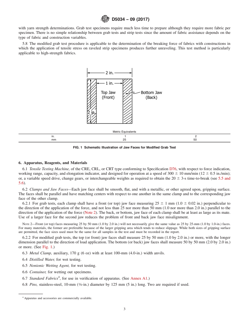 REDLINE ASTM D5034-09(2017) - Standard Test Method for  Breaking Strength and Elongation of Textile Fabrics (Grab Test)