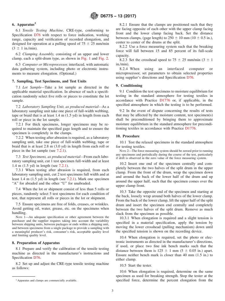 ASTM D6775-13(2017) - Standard Test Method for  Breaking Strength and Elongation of Textile Webbing, Tape and  Braided Material