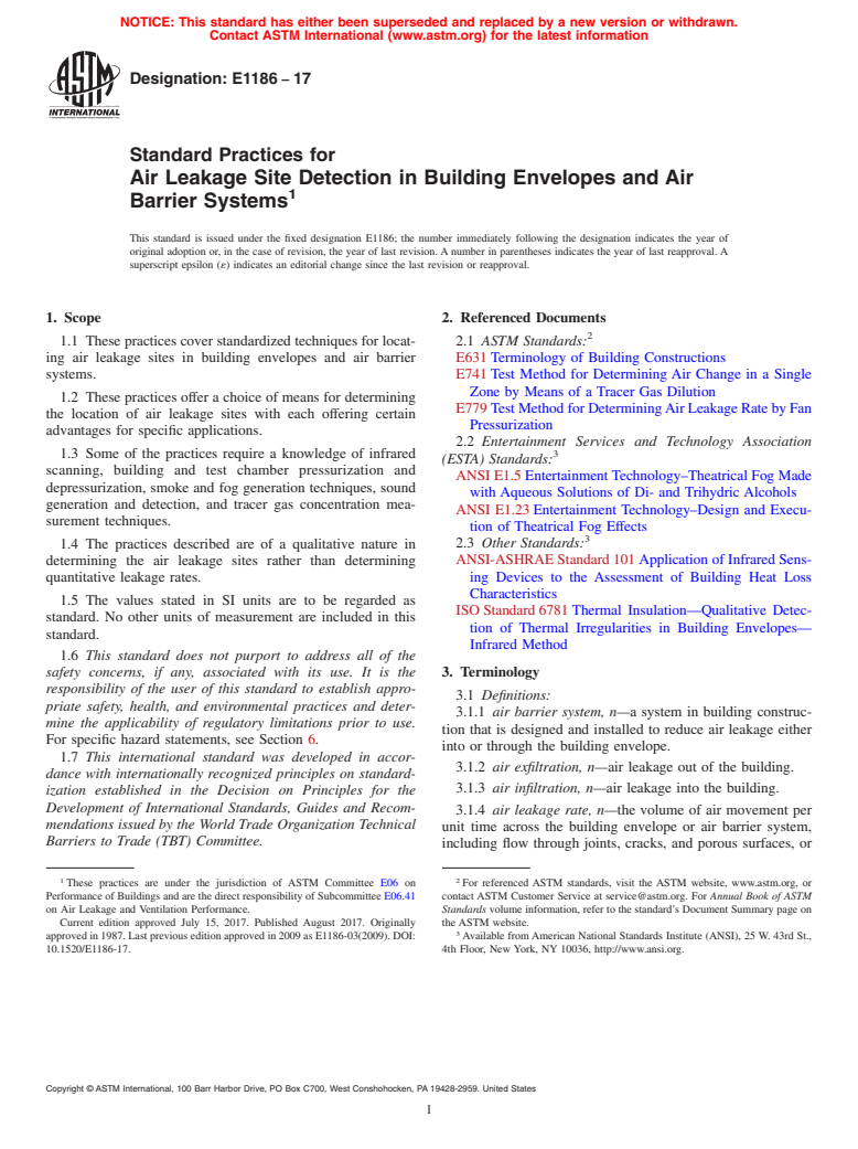 ASTM E1186-17 - Standard Practices for Air Leakage Site Detection in Building Envelopes and Air Barrier  Systems