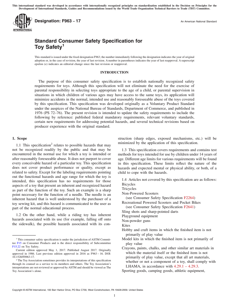 ASTM F963-17 - Standard Consumer Safety Specification for  Toy Safety