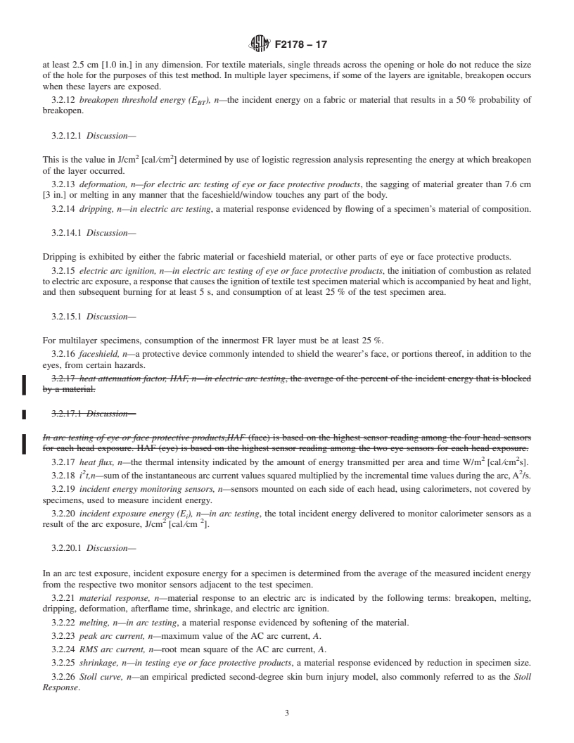 REDLINE ASTM F2178-17 - Standard Test Method for  Determining the Arc Rating and Standard Specification for Eye  or Face Protective Products