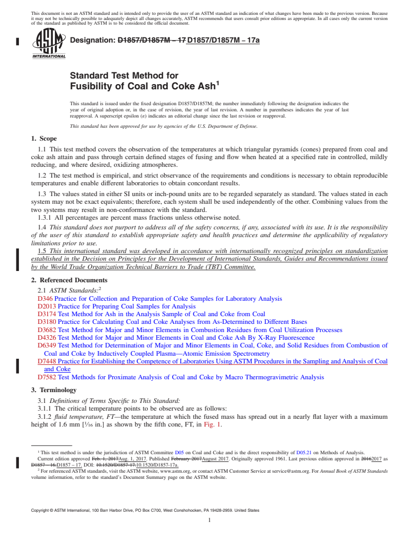 REDLINE ASTM D1857/D1857M-17a - Standard Test Method for  Fusibility of Coal and Coke Ash