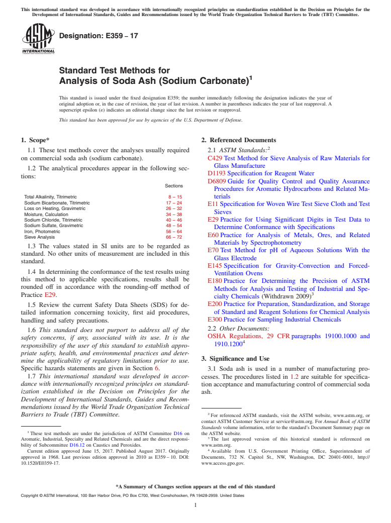 ASTM E359-17 - Standard Test Methods for Analysis of Soda Ash (Sodium Carbonate)