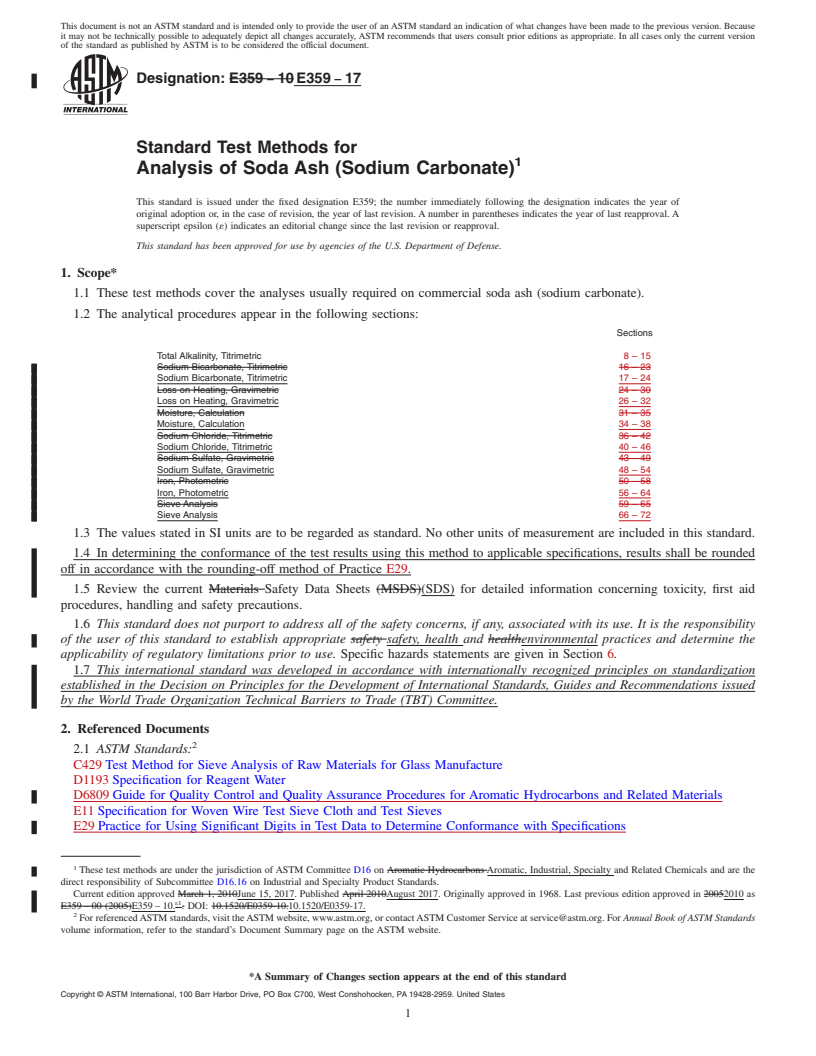 REDLINE ASTM E359-17 - Standard Test Methods for Analysis of Soda Ash (Sodium Carbonate)