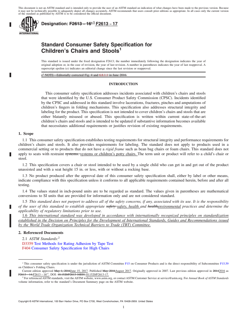 REDLINE ASTM F2613-17 - Standard Consumer Safety Specification for  Children's Chairs and Stools