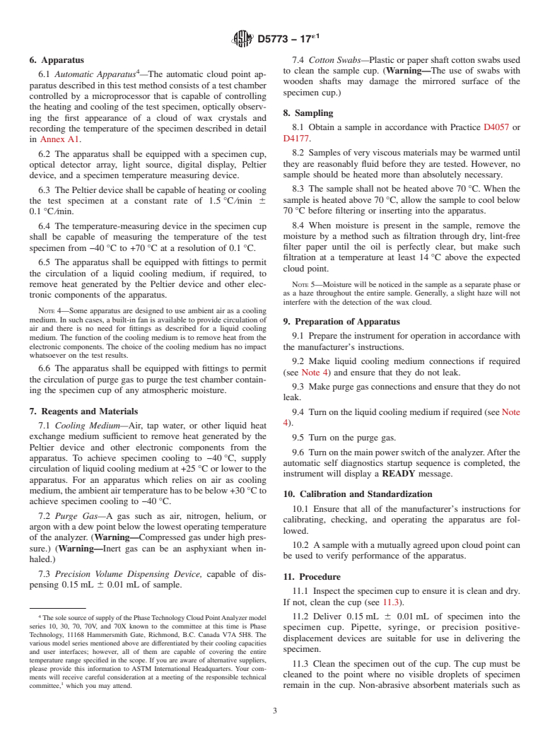 ASTM D5773-17e1 - Standard Test Method for  Cloud Point of Petroleum Products and Liquid Fuels (Constant  Cooling Rate Method)