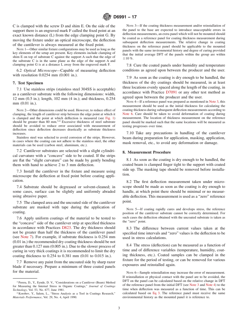 ASTM D6991-17 - Standard Test Method for Measurements of Internal Stresses in Organic Coatings by Cantilever    (Beam) Method