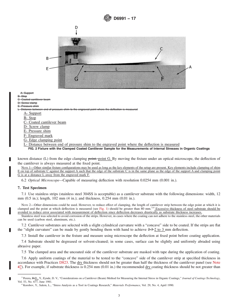 REDLINE ASTM D6991-17 - Standard Test Method for Measurements of Internal Stresses in Organic Coatings by Cantilever    (Beam) Method