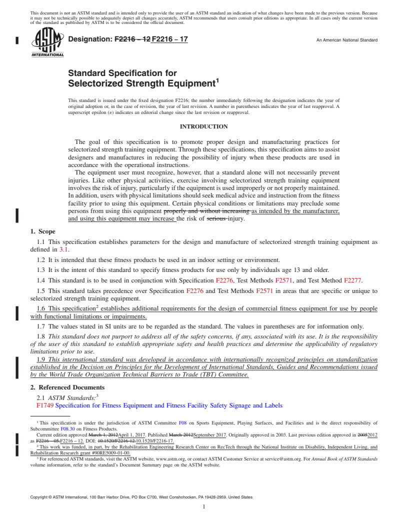 REDLINE ASTM F2216-17 - Standard Specification for Selectorized Strength Equipment