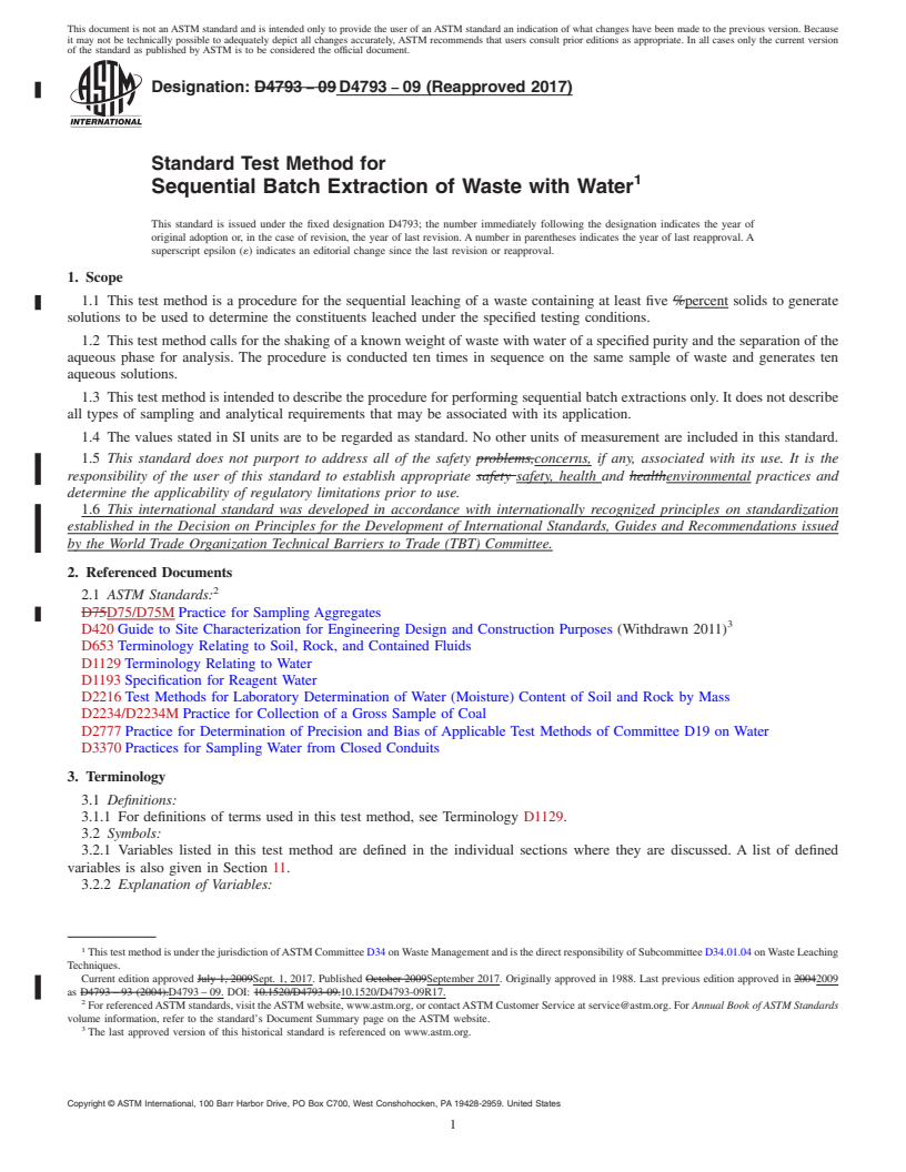 REDLINE ASTM D4793-09(2017) - Standard Test Method for  Sequential Batch Extraction of Waste with Water