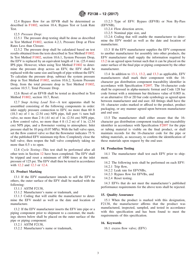 ASTM F2138-12(2017) - Standard Specification for Excess Flow Valves for Natural Gas Service