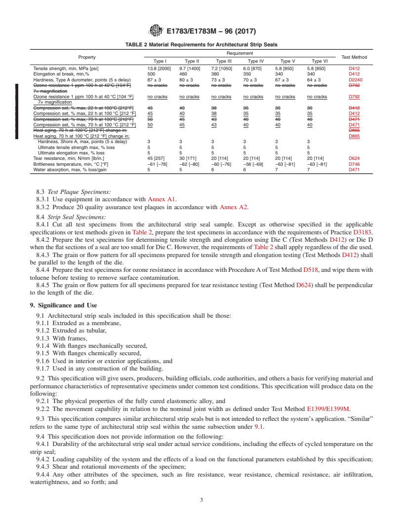 REDLINE ASTM E1783/E1783M-96(2017) - Standard Specification for Preformed Architectural Strip Seals for Buildings and Parking  Structures