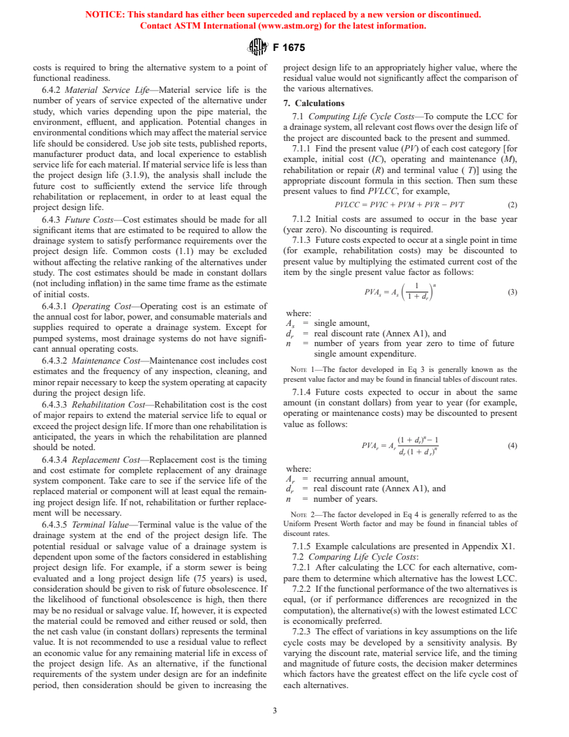 ASTM F1675-96 - Standard Practice for Life-Cycle Cost Analysis of Plastic Pipe Used for Culverts, Storm Sewers, and Other Buried Conduits