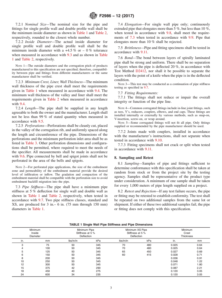 ASTM F2986-12(2017) - Standard Specification for Corrugated Polyethylene Pipe and Fittings for Mine Leachate  Applications