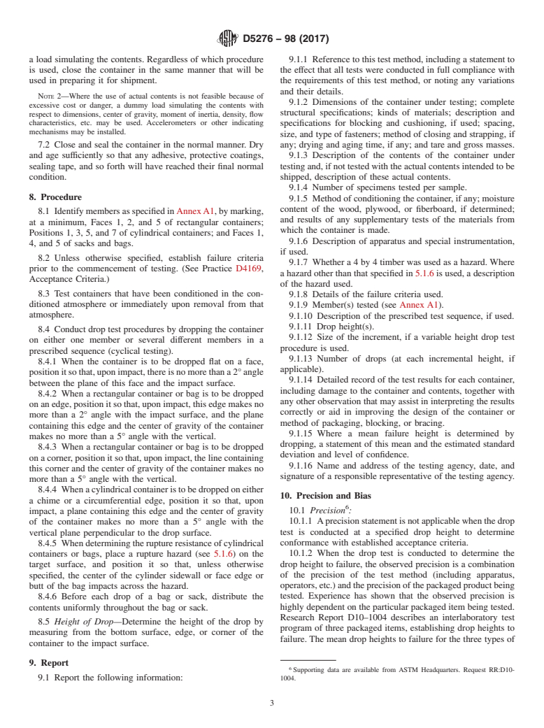 ASTM D5276-98(2017) - Standard Test Method for  Drop Test of Loaded Containers by Free Fall