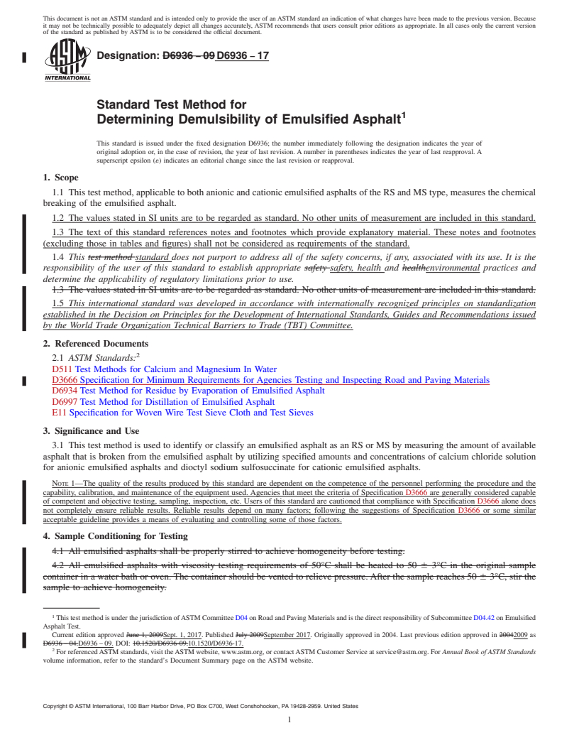 REDLINE ASTM D6936-17 - Standard Test Method for  Determining Demulsibility of Emulsified Asphalt