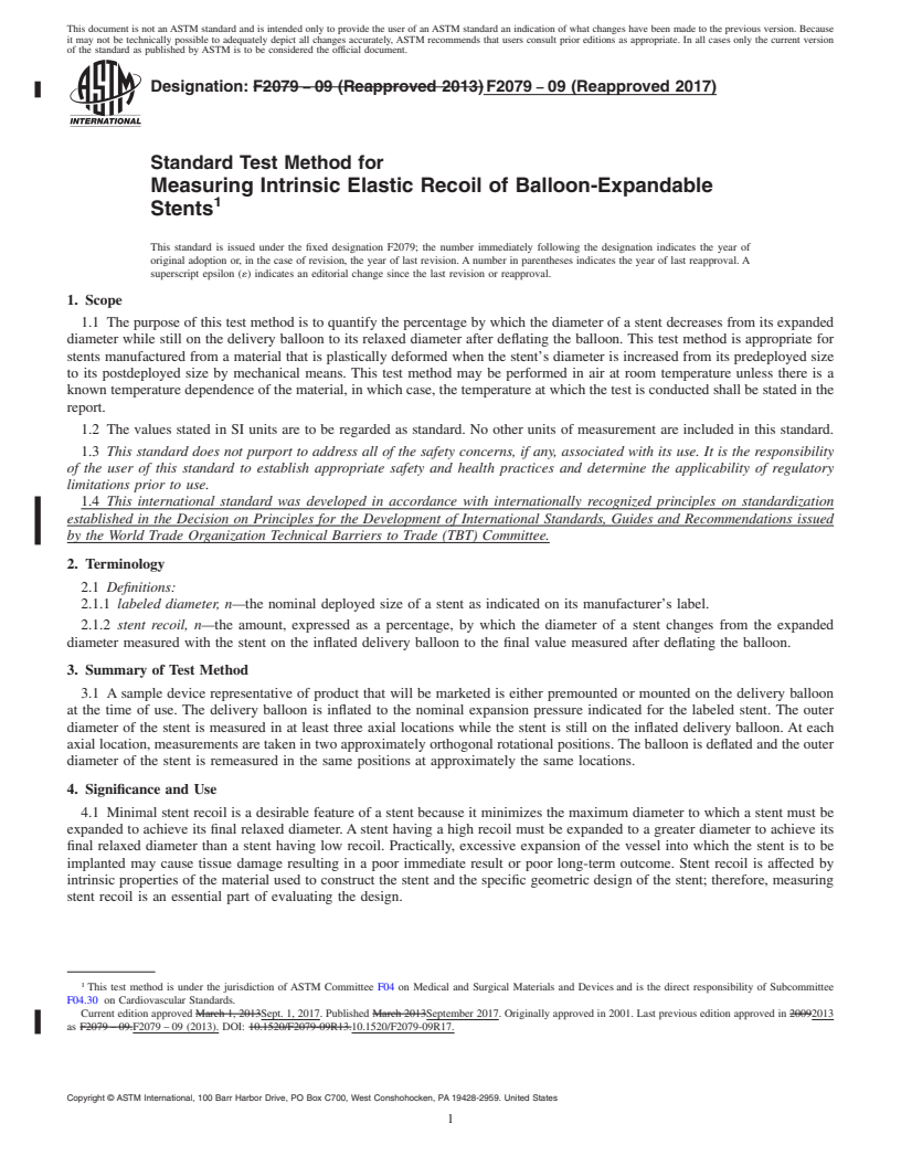 REDLINE ASTM F2079-09(2017) - Standard Test Method for  Measuring Intrinsic Elastic Recoil of Balloon-Expandable Stents