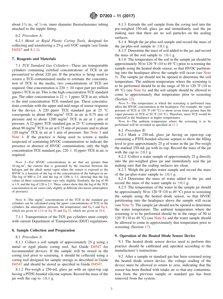 ASTM D7203-11(2017) - Standard Practice for  Screening Trichloroethylene (TCE)-Contaminated  Media Using  a Heated  Diode Sensor (Withdrawn 2022)