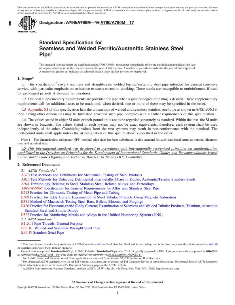 REDLINE ASTM A790/A790M-17 - Standard Specification for  Seamless and Welded Ferritic/Austenitic Stainless Steel Pipe