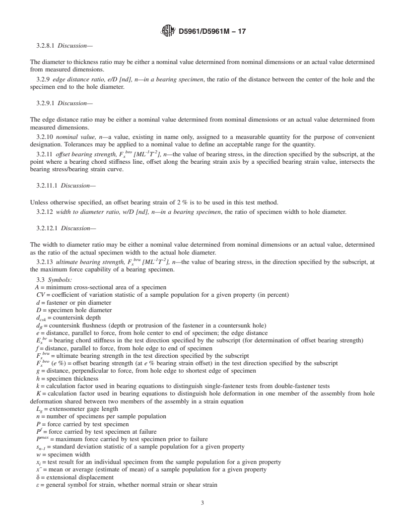 REDLINE ASTM D5961/D5961M-17 - Standard Test Method for  Bearing Response of Polymer Matrix Composite Laminates