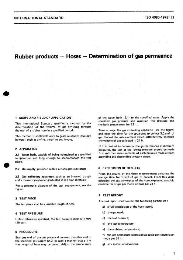 ISO 4080:1978 - Rubber products -- Hoses -- Determination of gas permeance