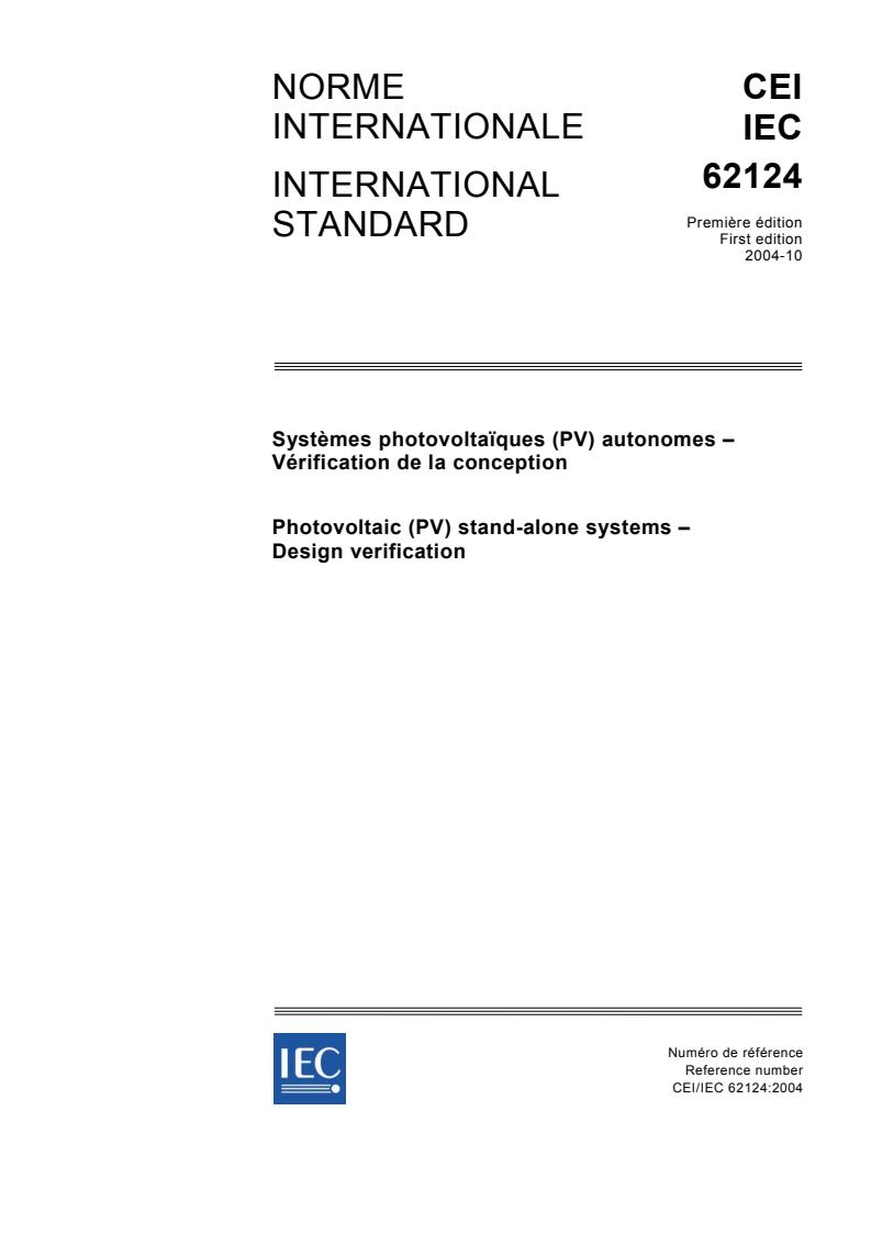 IEC 62124:2004 - Photovoltaic (PV) stand alone systems - Design verification